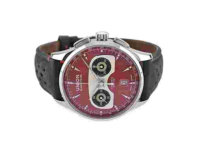 Union Glashütte Noramis Chronograph
                           
                                 Sachsen Classic 2020 Limited Edition Automatik Edelstahl 42mm zinnoberrotes Zifferblatt graues Lederband D008.427.16.421.09 Full Set Occasion Neu