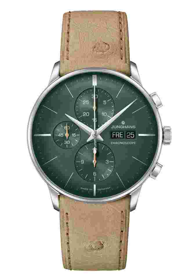 Junghans Meister Chronoscope
Green Dial Leather Strap Watch 27/4222.03