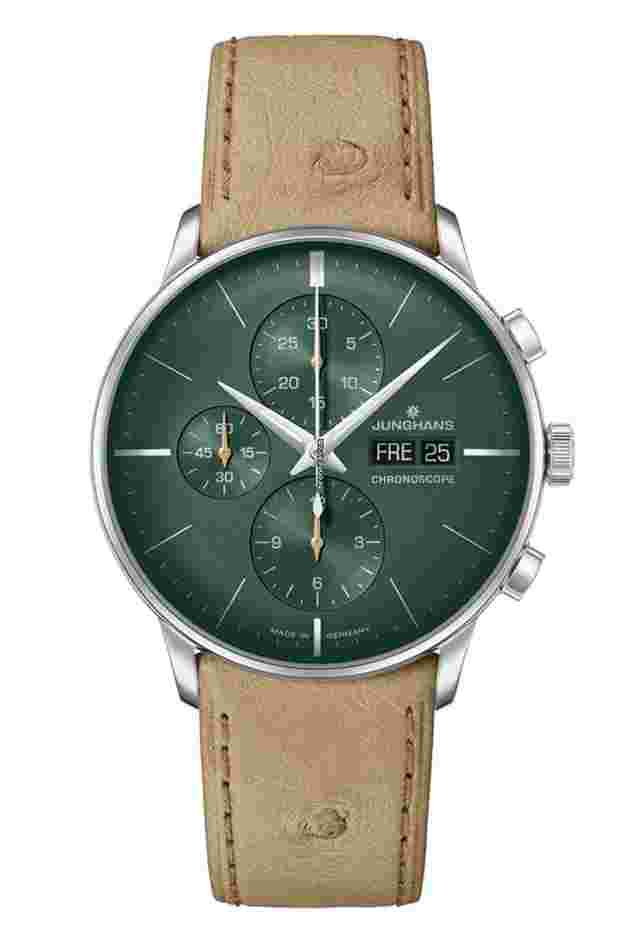 Junghans Meister Chronoscope
                           
                                 Green Dial Leather Strap Watch 27/4222.03