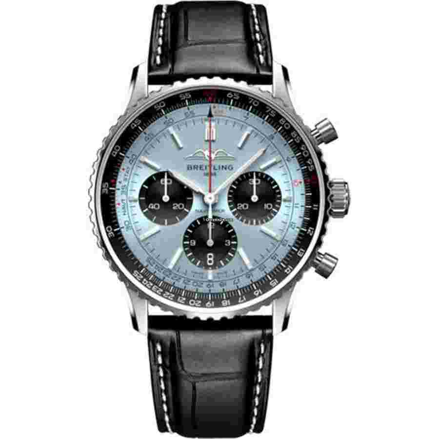 Breitling
                           
                                 Super Navitimer B01 43mm AB0138241C1P1 Stainless Steel With Black Leather Watch Ice Blue Dial 2024