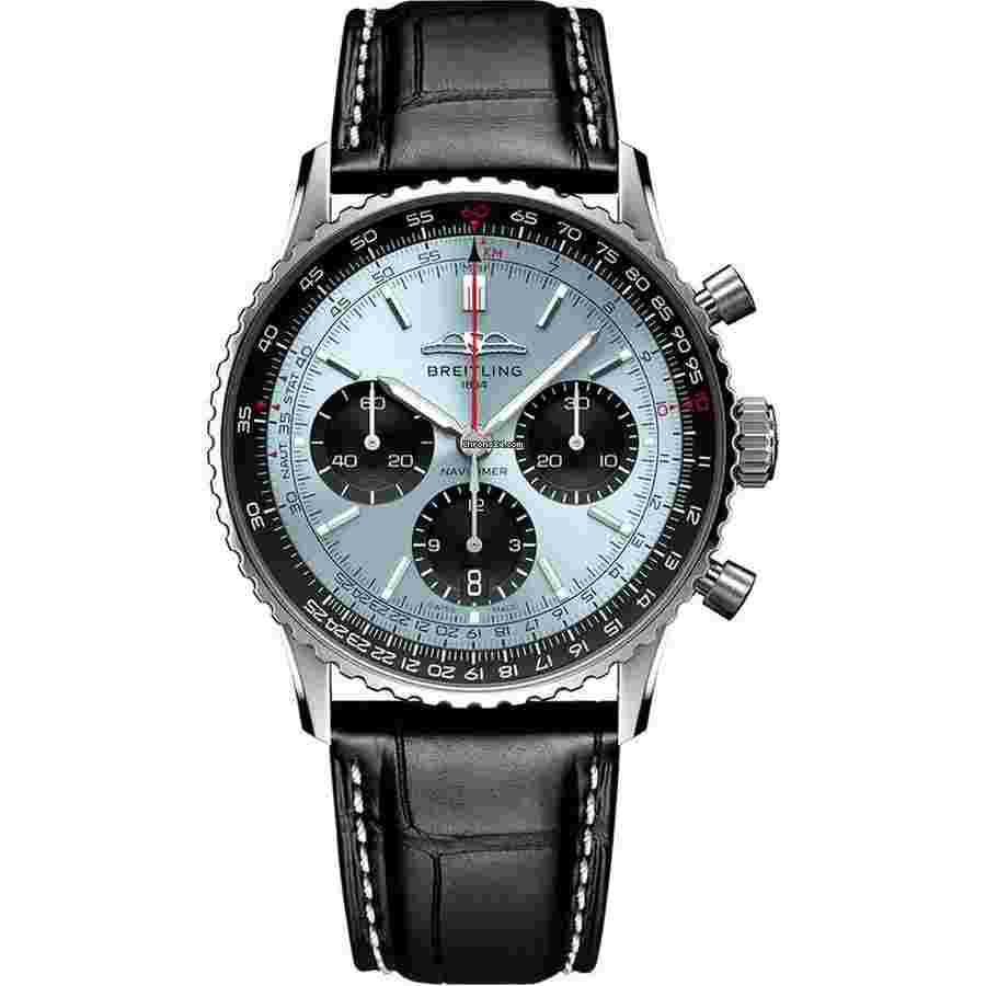 Breitling
                           
                                 Super Navitimer B01 41mm AB0139241C2P1 Stainless Steel With Black Leather Watch Ice Blue Dial 2024
