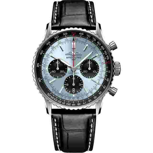 Breitling
                           
                                 Super Navitimer B01 41mm AB0139241C2P1 Stainless Steel With Black Leather Watch Ice Blue Dial 2024