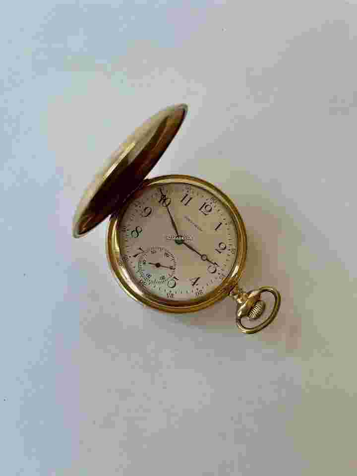Waltham
                           
                                 Gold Filled 20 Year Warranted Hunter Two Tone Porcelain Dial Antique Pocket Watch USA