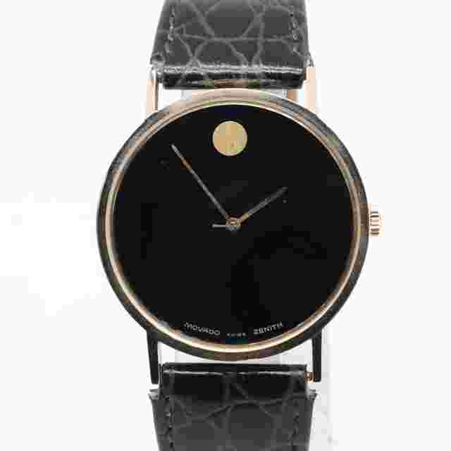 Movado
                           
                                 Museum 33mm 14K Yellow Gold Black Dial Zenith Hand Wind Vintage Watch