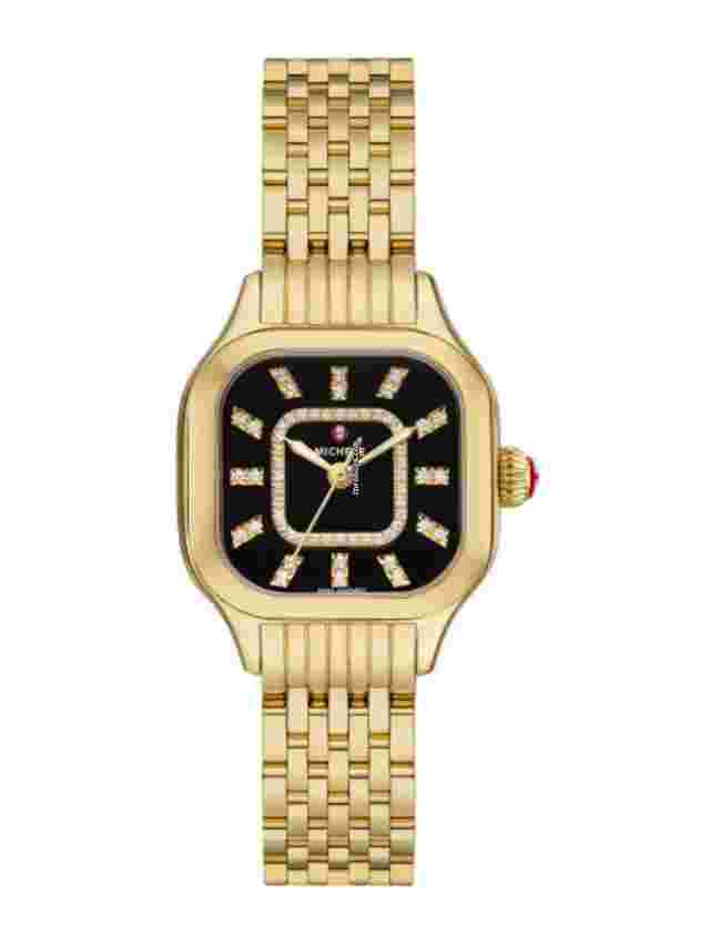 Michele
                           
                                 MWW33B000016 Meggie 29mm Gold Tone Steel Black Dial Quartz Women's Watch