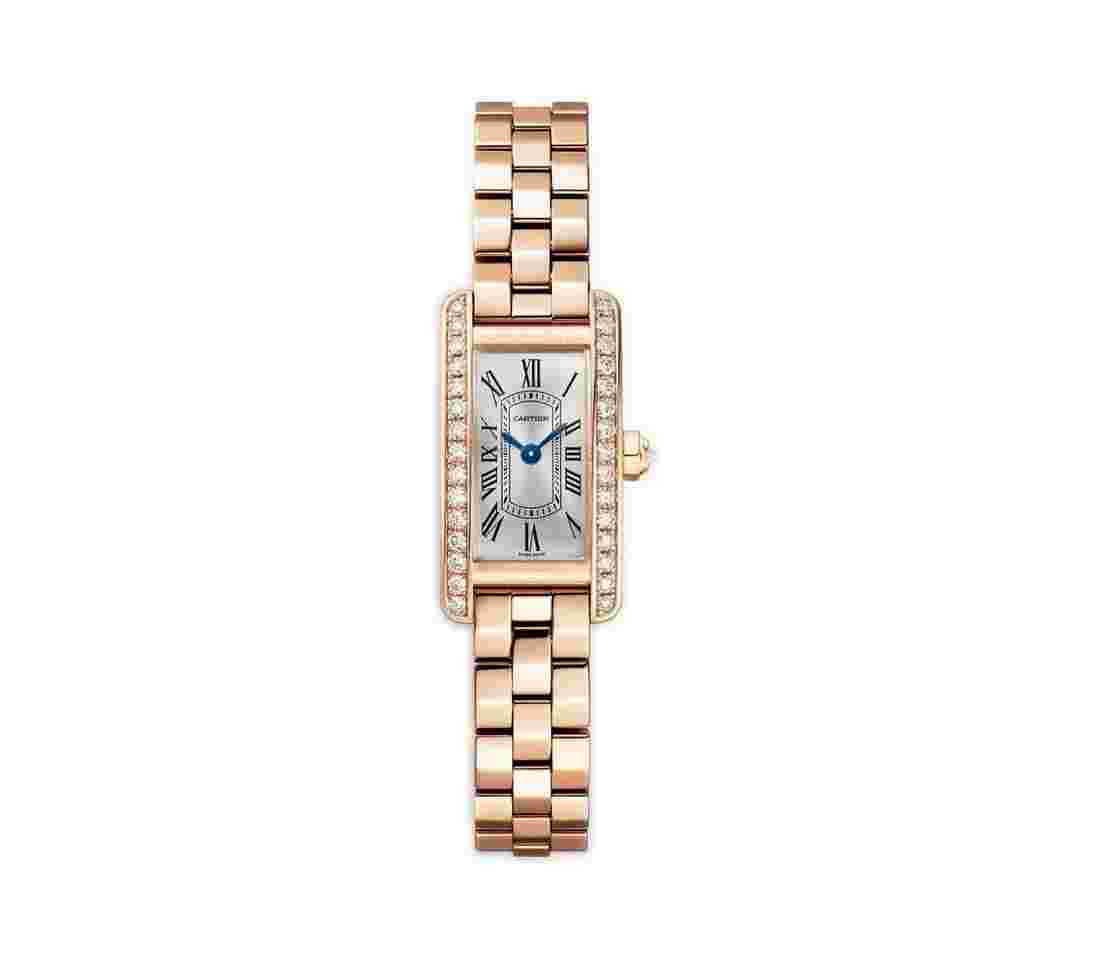 Cartier Tank Américaine
                           
                                 15mm Tank Americaine Diamond Bezel 18k Rose Gold Bracelet Quartz