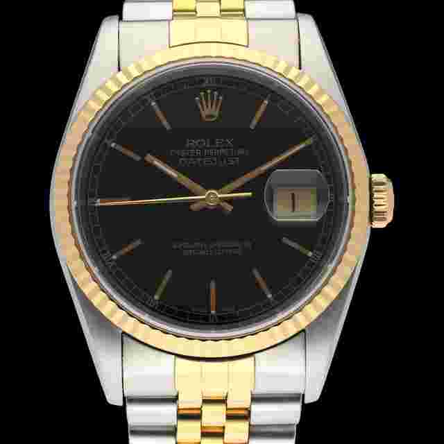 Rolex Datejust 36
                           
                                 16233 / Black Dial Two-Tone / BOX & PAPERS / Gold Steel / Jubilee / 36mm / 2002