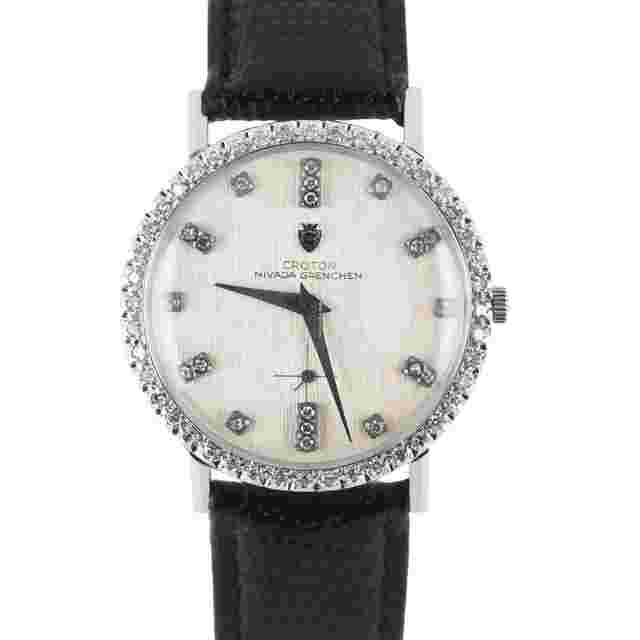 Nivada
                           
                                 Grenchen 14k White Gold Silver Linen DIAMONDS 33mm Watch