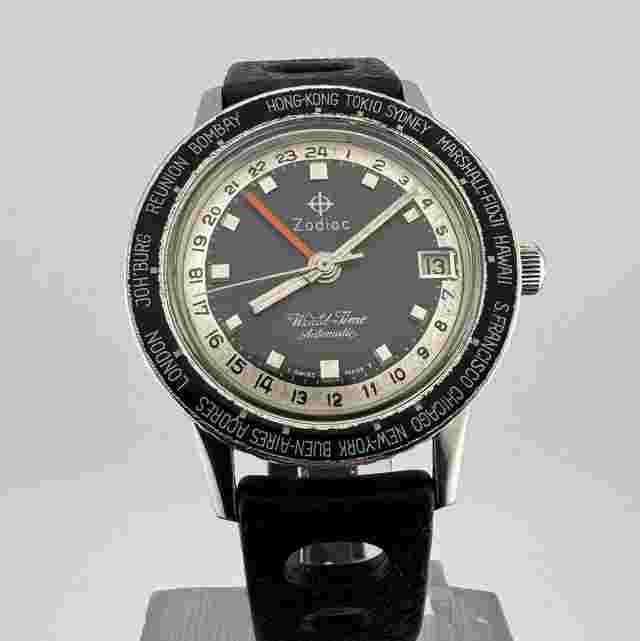 Zodiac
                           
                                 World Time Aereospace GMT Automatic Bakelite Bezel Bracelet Nsa Box Originale