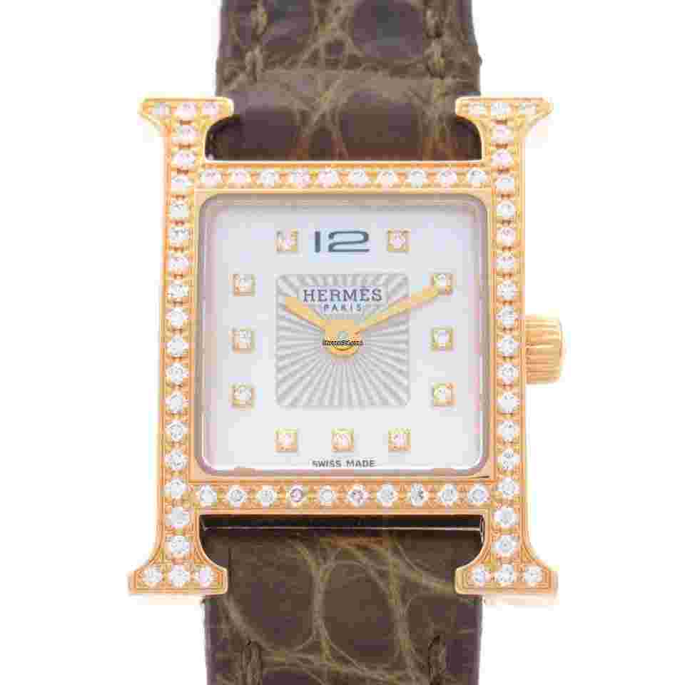 Hermès
H Watch Mini Bezel Diamond/11PDiamond HH1.171b Quartz K18PG Rose Gold Croco Used