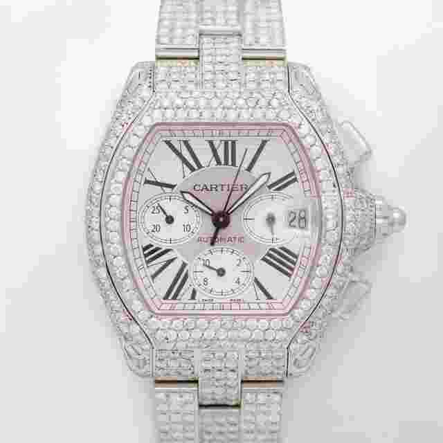 Cartier Roadster
                           
                                 2618 Chrono Auto White Dial Steel Custom Iced Out Natural Diamonds w.B