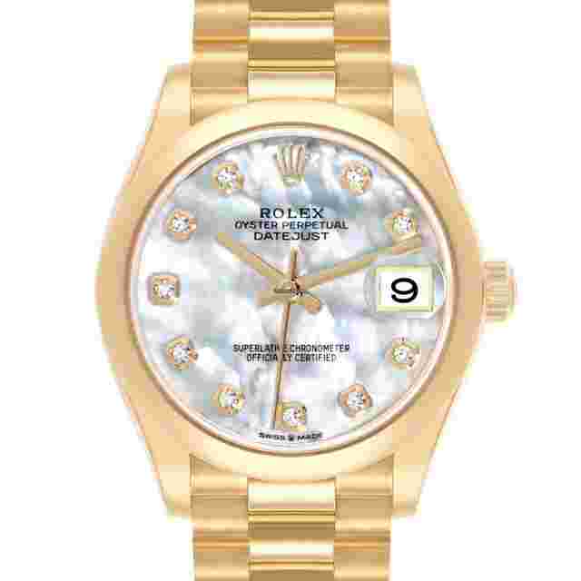 Rolex
                           
                                 Datejust President Midsize Yellow Gold Mother Of Pearl Diamond Ladies Watch 278248