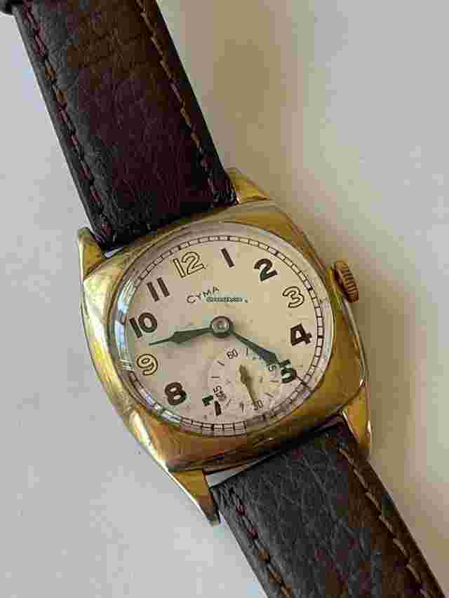 Cyma
                           
                                 Solid Rose 9K(375)Gold Military Officers Trench Cushing WWII 1939 Swiss Made