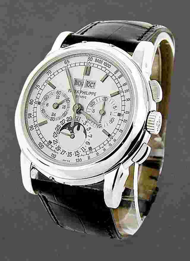 Patek Philippe Perpetual Calendar Chronograph
                           
                                 Ref 5970G in White Gold on Black Alligator Leather Strap with Silver Dial