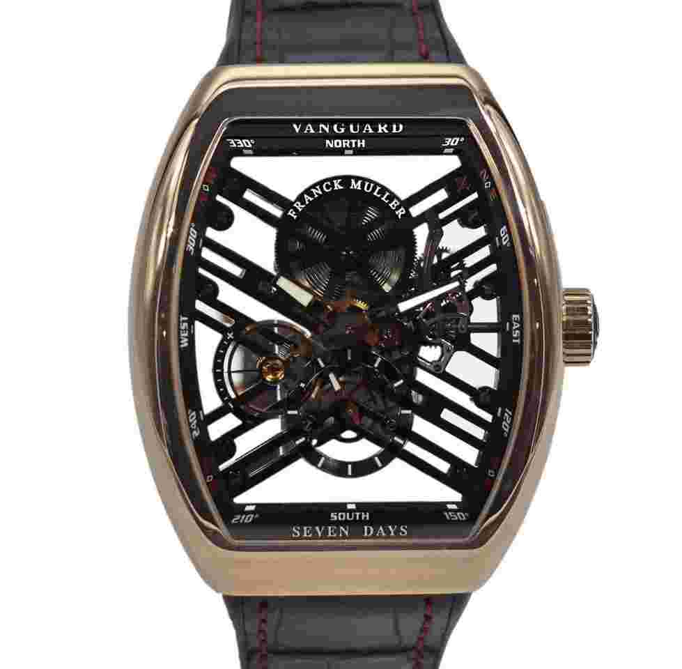 Franck Muller Vanguard
                           
                                 Skeleton Dial Seven Days Rose Gold Crocodile Bracelet V 45 S6 SQT MVT NR 5N NR