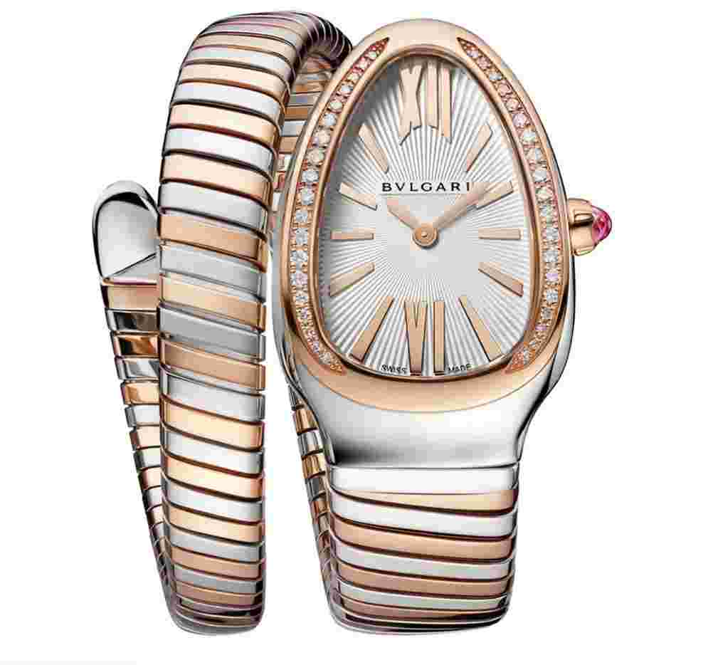 Bulgari Serpenti
Tubogas 35mm Stainless Steel & 18K Rose Gold Diamond Bezel Set White Dial 102237