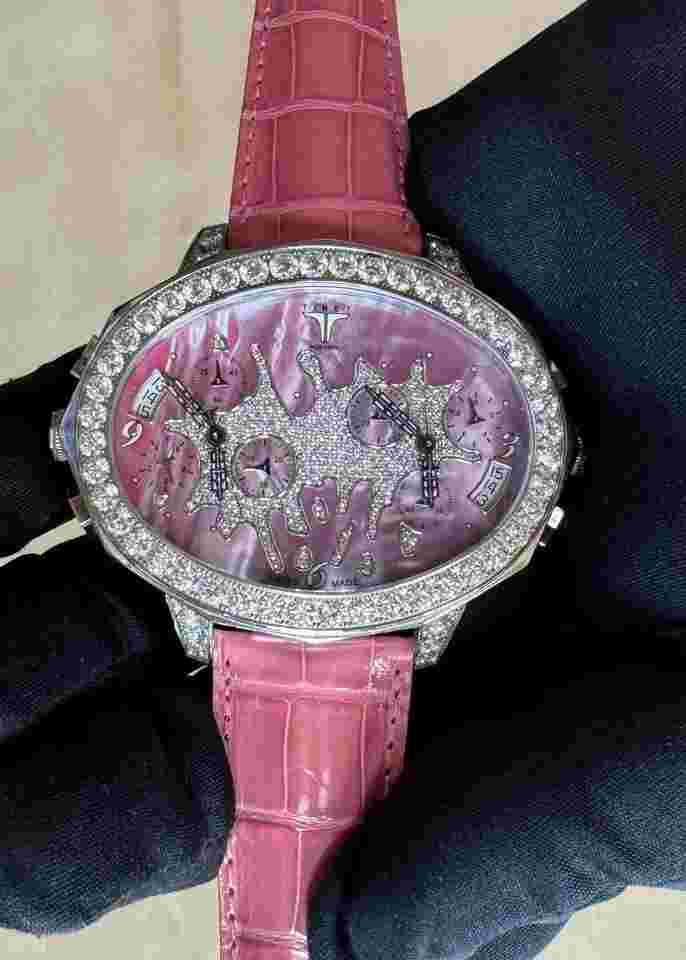 Tiret SECOND CHANCE PINK MOP DIAMOND SPLASH 7.00ct diamond bezel