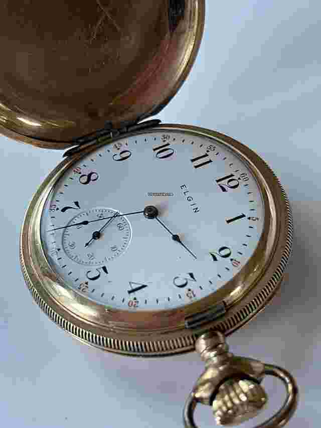Elgin
                           
                                 14K Gold Filled Hunter Case Savonette Antique Pocket Watch Porcelain Dial Made USA