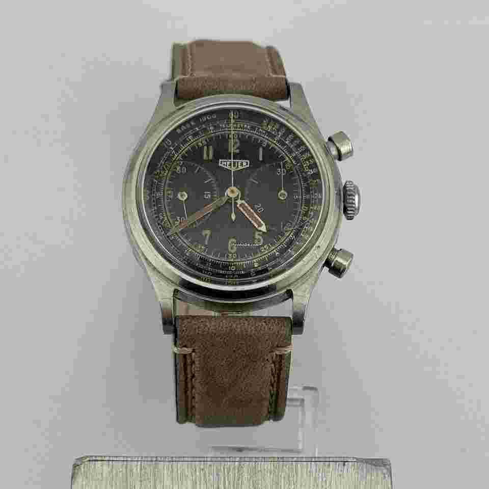 Heuer
                           
                                 Chronograph Big Eyes Gilt Dial Radium Rare Case Acier Switzerland Valjoux 23 Swiss Made