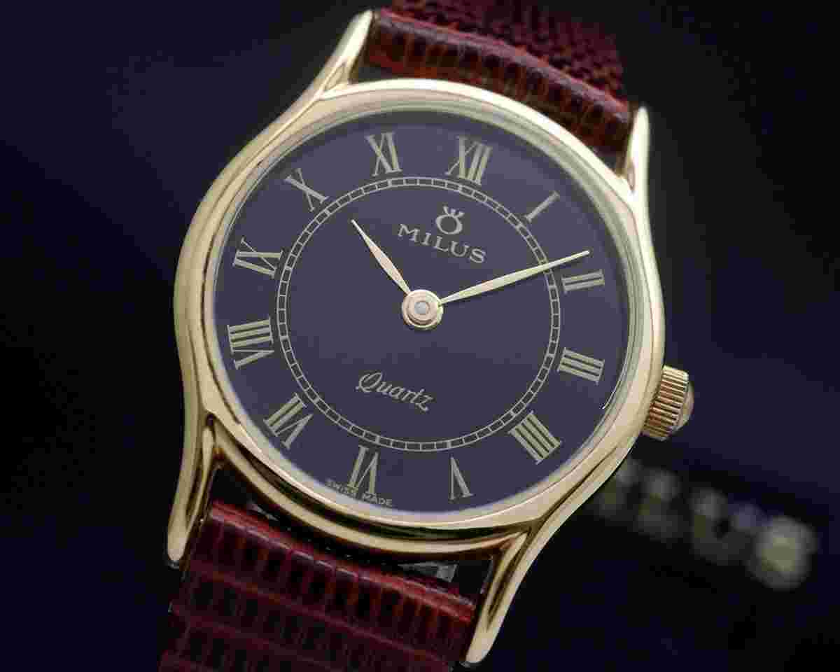 Milus New Old Stock Ladies' black dial vintage quartz NOS SERVICED WARRANTY