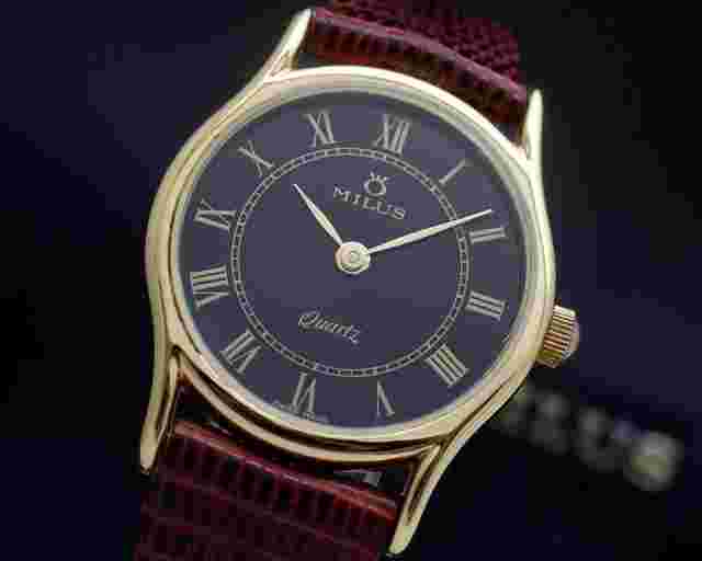 Milus New Old Stock Ladies' black dial vintage quartz NOS SERVICED WARRANTY