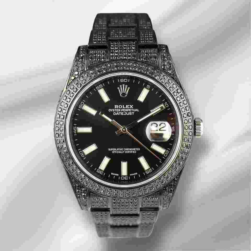 Rolex Datejust II
                           
                                 41mm Black IcedOut 10ct diamond Black Dial Watch 116300 Papers