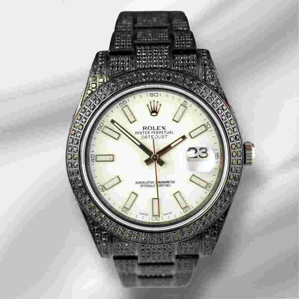Rolex Datejust II
                           
                                 41mm Black IcedOut 10ct diamond White Dial Watch 116300
