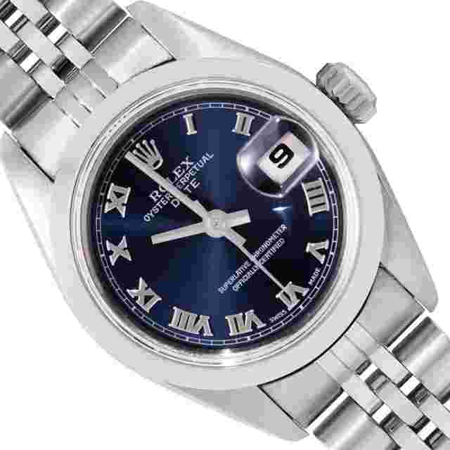 Rolex Oyster Perpetual Lady Date
                           
                                 Ladies Stainless Steel Blue Roman Smooth Bezel Watch With Oyster Band Jubilee Band 26MM