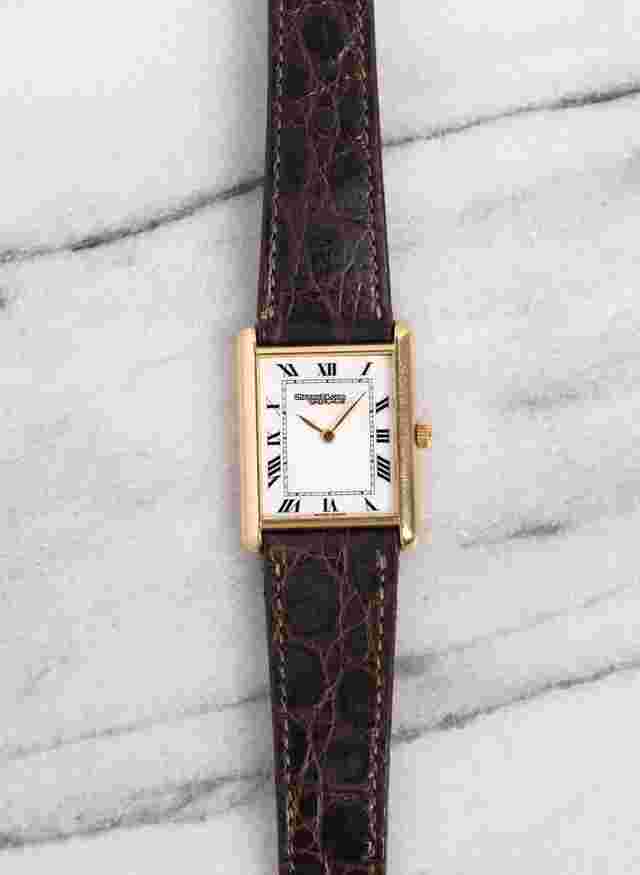 Gucci
                           
                                 Tank Vintage 18k Yellow Quartz 80s White Roman Numeral Dial 23x30mm Case.