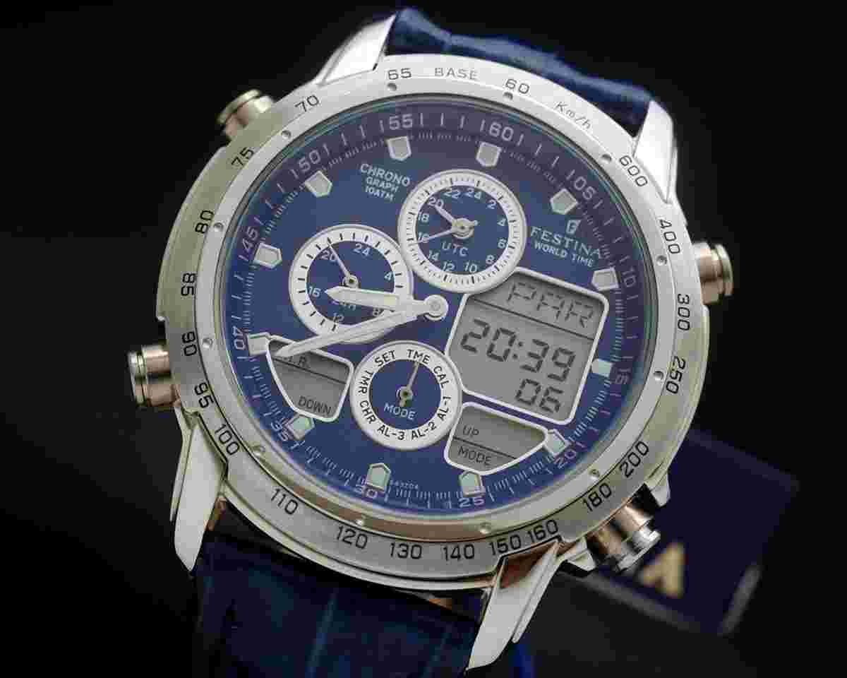 Festina World Time Navihawk pilot ana-digi chronograph New Old Stock vintage NOS SERVICED WARRANTY