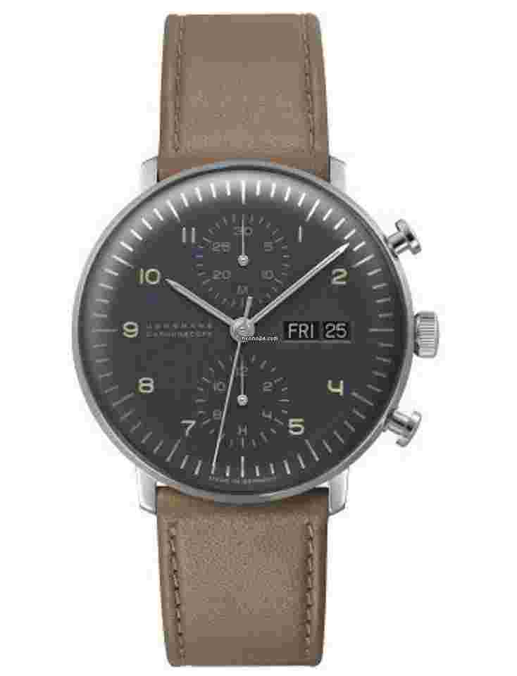 Junghans max bill Chronoscope
40mm Grey Dial Leather Strap Watch 27/4501.02