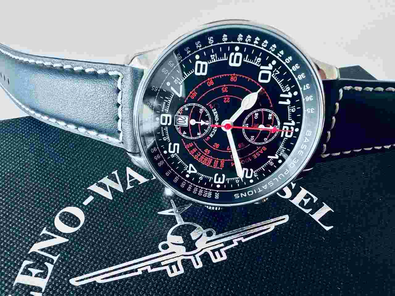 Zeno-Watch Basel Retro X-Large Pilot Chrono Pulsometer - Full Set - BNIB Stoppwatch with Tachy and Pulsometer indication 44mm diam.