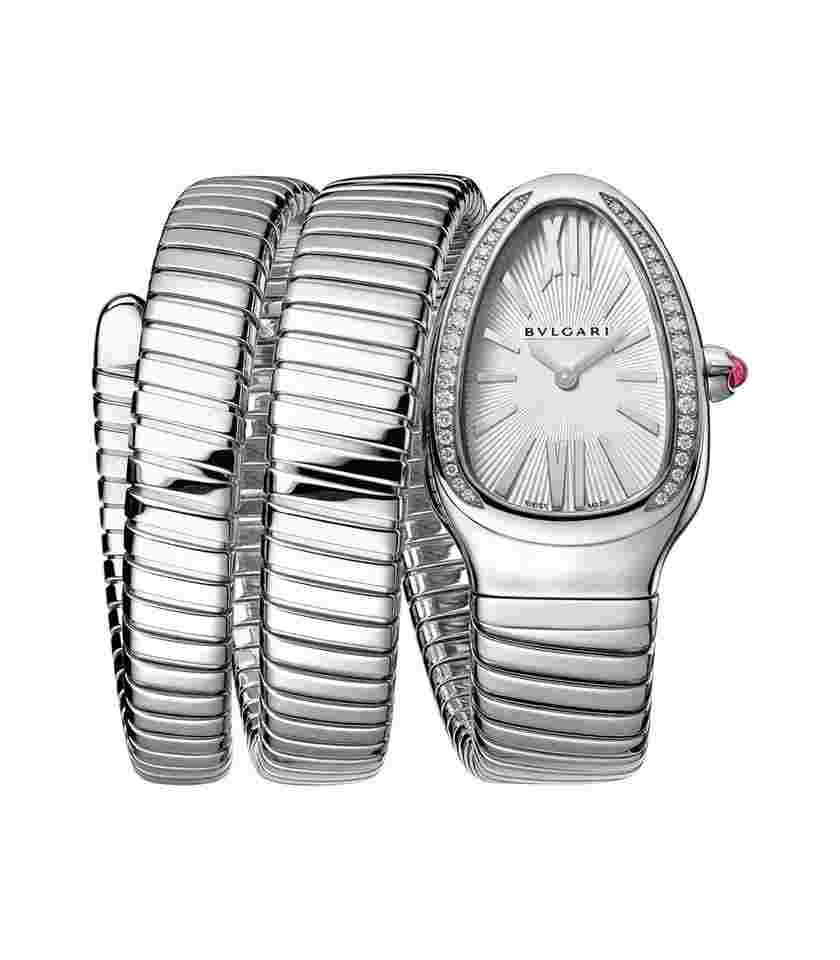 Bulgari Serpenti
35mm Tubogas Double Spiral Steel Diamonds Silver Dial