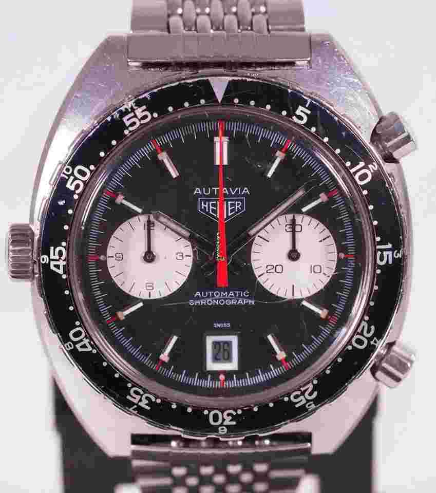 Heuer
                           
                                 Autavia Panda Dial Guy Freres Bracelet Papers 1970 1163