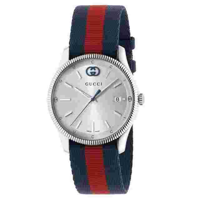 Gucci G-Timeless
                           
                                 Silver Dial Blue and Red Nylon Strap Watch 38mm YA1264237