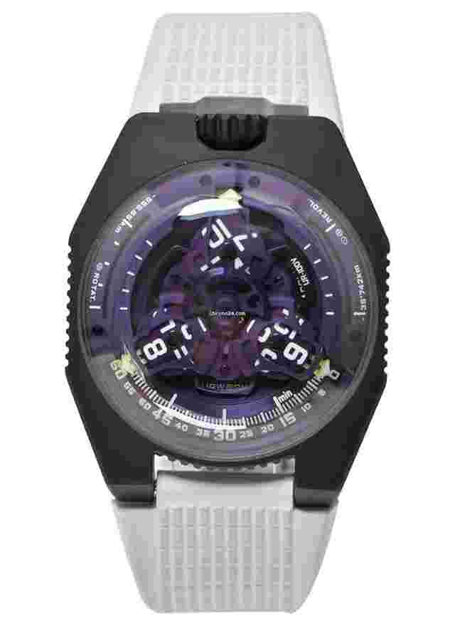 Urwerk
                           
                                 UR-100V in Titanium Coated With Violet DLC on White Rubber Strap with Openwork Purple Dial