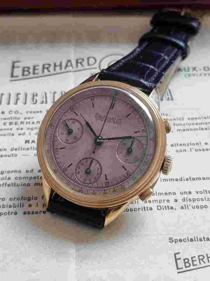 Eberhard & Co. Extra-Fort
                           
                                 Rare Pre Extra-fort Tricompax 16000 Caliber Salmon Dial All Original Parts Box And Paper