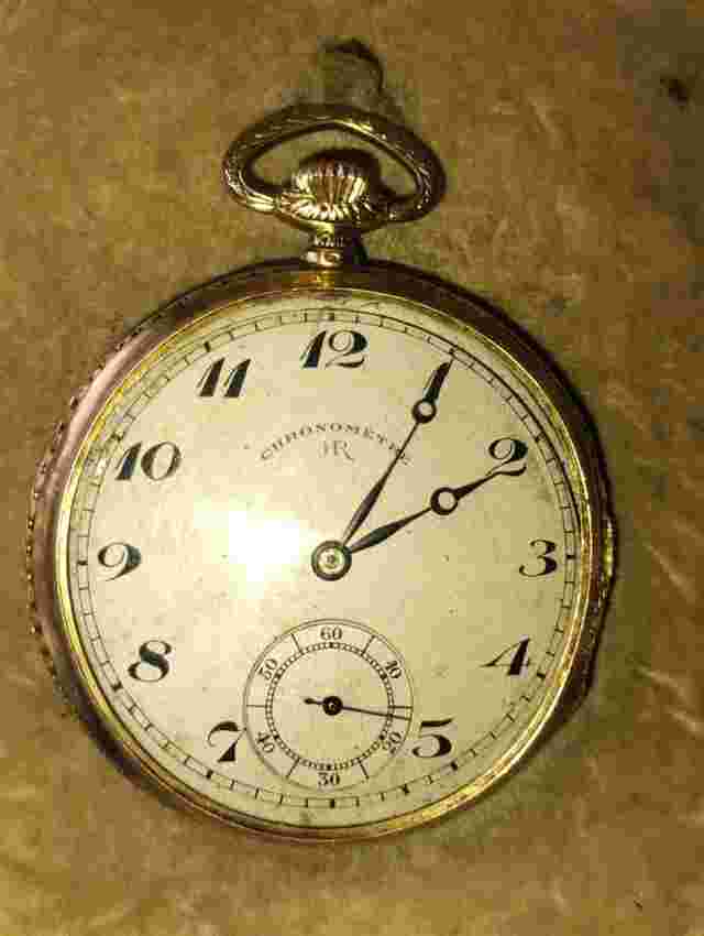 CHRONOMETRE HR Reloj antiguo de bolsillo de oro de 18 Kilates con 15 Rubis Funciona perfectamente 