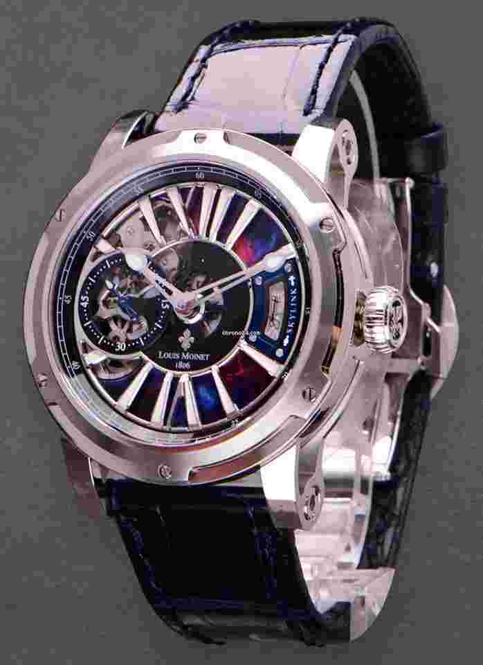 Louis Moinet Metropolis
Skylink in Stainless Steel Limited Edition of 75 Pieces On a Blue Alligator Strap with a Deployant Buckle