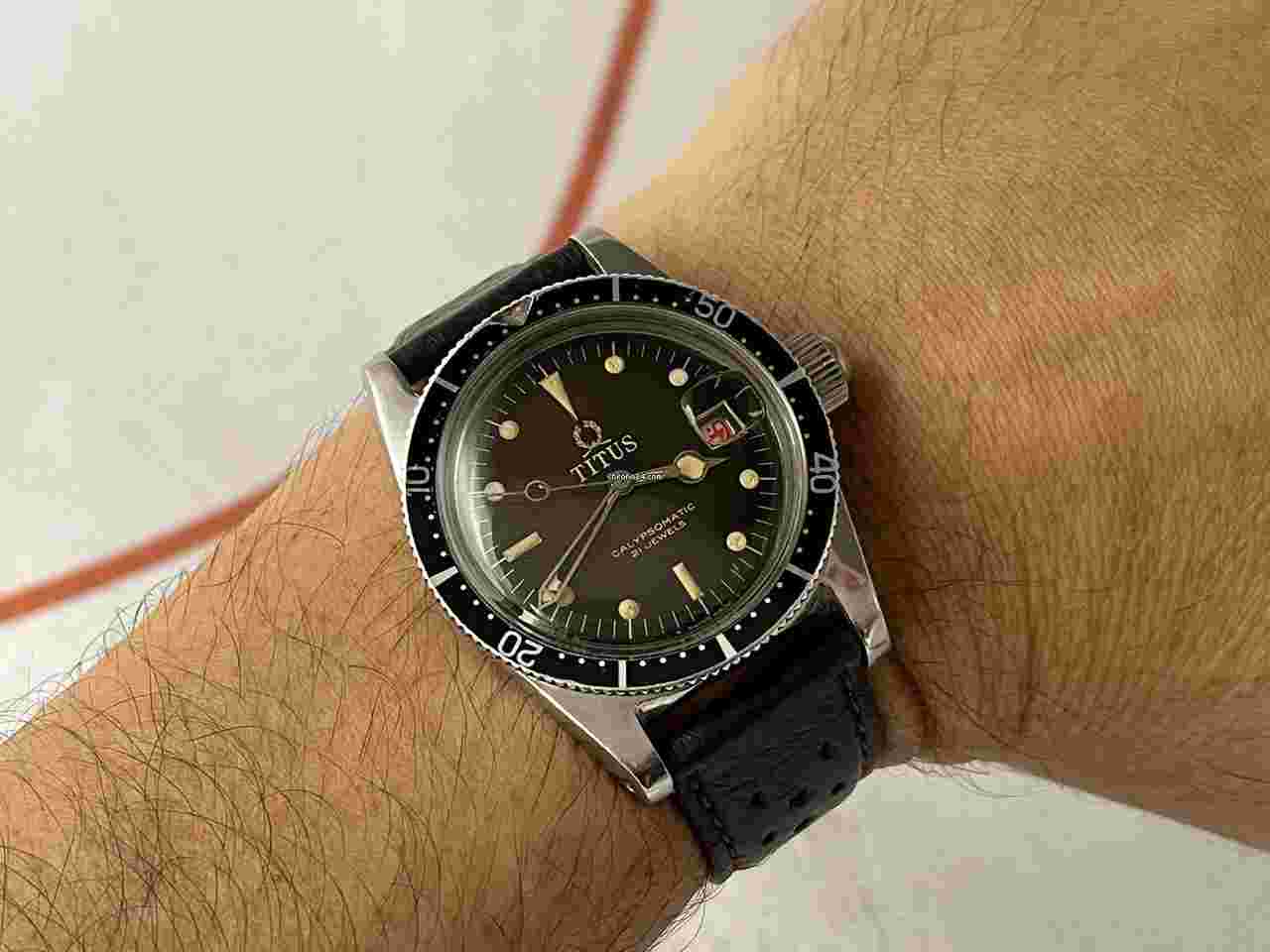 Titus
                           
                                 SOLVIL TITUS CALYPSOMATIC DIVER Vintage Swiss automatic watch STUNNING TROPICALIZED DIAL. Cal. ETA 2472