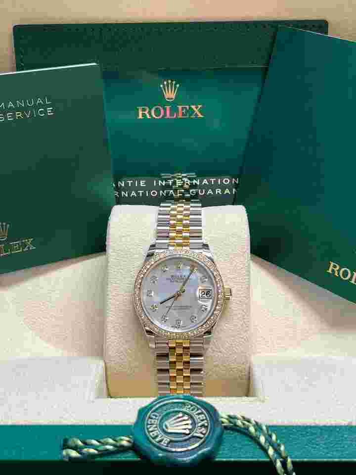 Rolex Datejust
                           
                                 Pre-owned Two Tone Yellow Gold Datejust 31mm MOP (Mother of Pearl) Dial Diamond Bezel 278383RBR