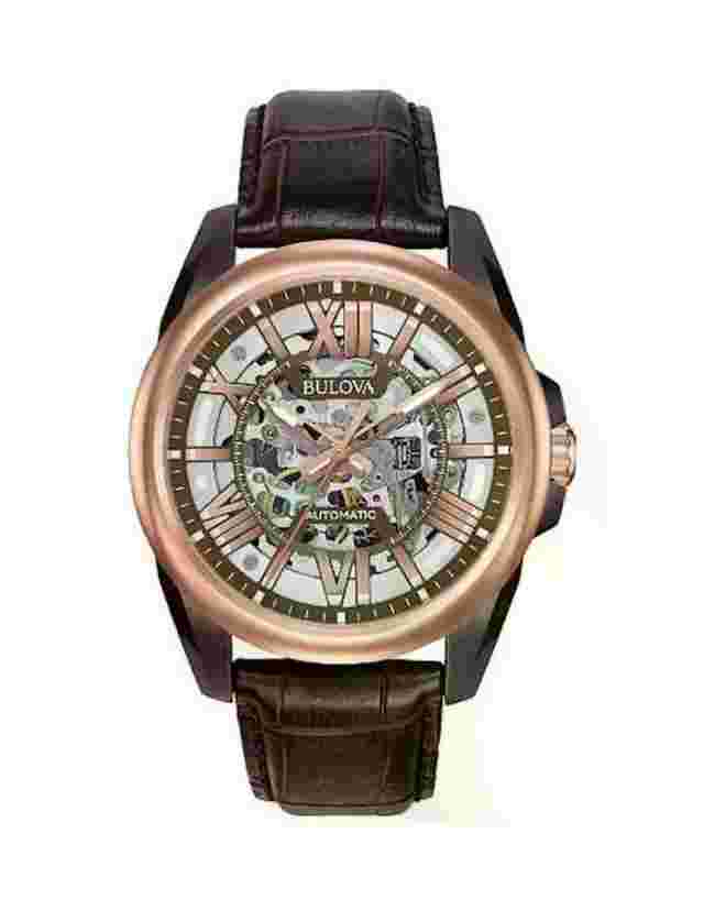 Bulova Sutton 98A165 Automatic men's watch 43mm Skeleton Rose Gold and Brown Watch 100m WR Bulova Sutton 98A165 Automatic men's watch 43mm Skeleton Ros