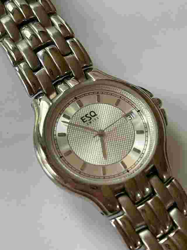 ESQ Movado Calendar Date Two Tone Textured Dial Stainless Steel Sapphire Crystal Swiss Made 