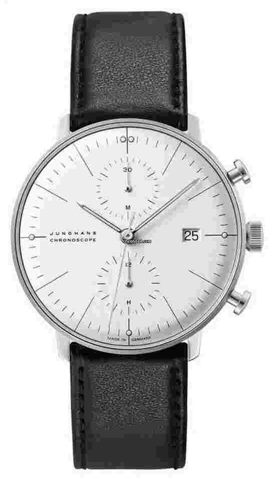 Junghans max bill Chronoscope
                           
                                 40mm White Dial Black Leather Strap 27/4600.02