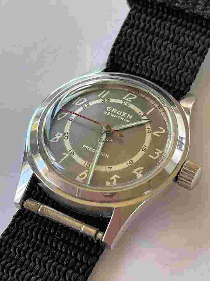 Gruen Precision
                           
                                 Very-Thin Precision Pan American Pilot Aviation Stainless Steel WWII 24Hours Swiss Made