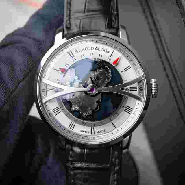 Arnold & Son
                           
                                 Globetrotter Night UNWORN Limited Edition GMT Silver Dial Steel Black Leather