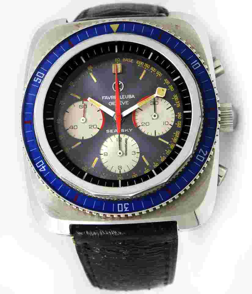Favre-Leuba
                           
                                 Geneve Sea Sky Chronograph Original Grey Dial Valjoux Steel Mens Vintage Watch Ref 33043