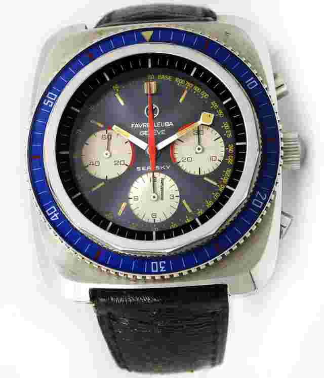 Favre-Leuba
                           
                                 Geneve Sea Sky Chronograph Original Grey Dial Valjoux Steel Mens Vintage Watch Ref 33043