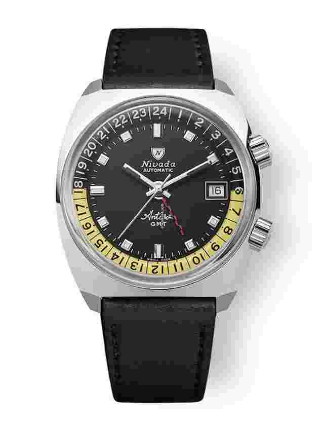 Nivada
                           
                                 IN STOCK - Antarctic GMT Black 32043A - Black Leather Strap - Nivada Grenchen AD