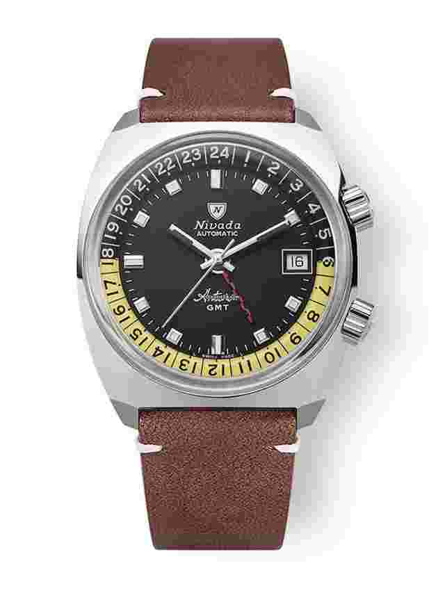 Nivada
                           
                                 IN STOCK - Antarctic GMT Black 32043A - Brown Leather white Stitching - Official Dealer